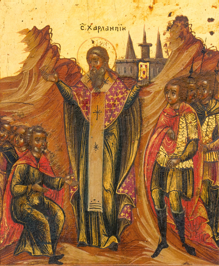 №11 Священномученик Харлампий Магнезийский, с житием в 10 клеймах и образом Предста Царица