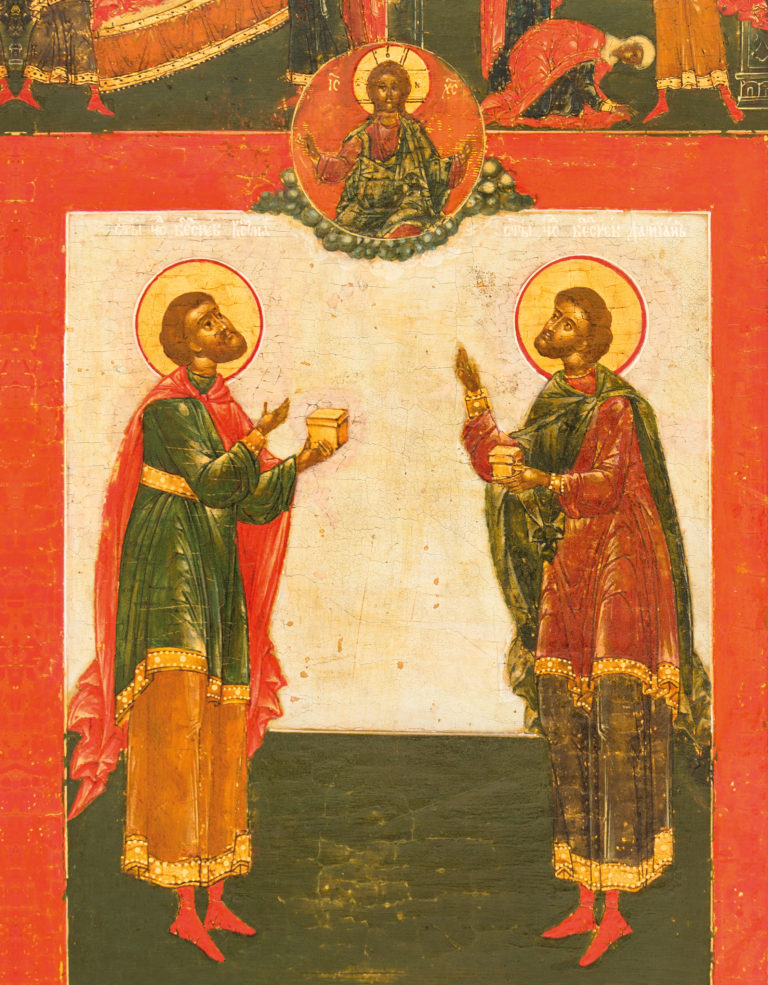 №27 Saints Cosmas and Damian of Asia, with 12 hagiographical scenes