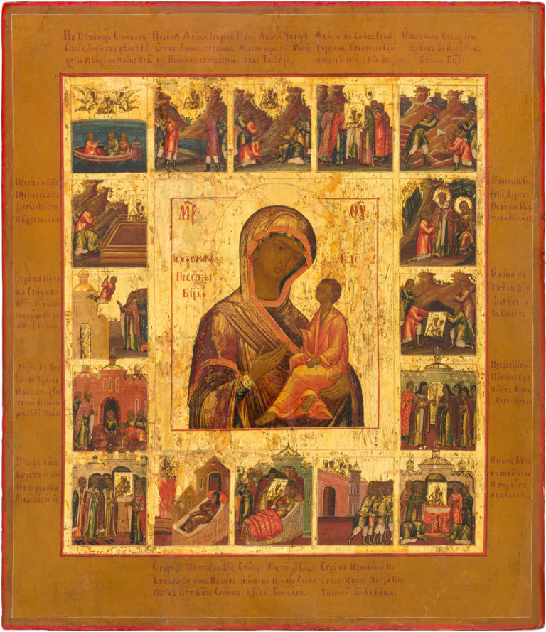 The Tikhvin Mother Of God, With The Legend Of The Icon In 16 Border Scenes
