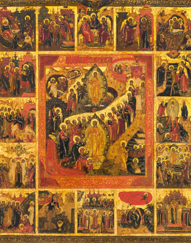 The resurrection – the harrowing of hades, with the holy trinity and the church feasts