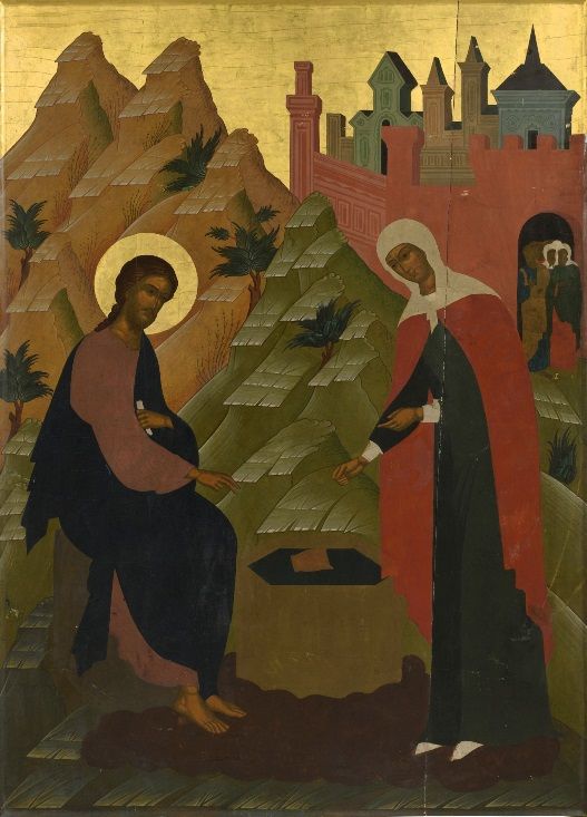 Russian icon of Christ and the Samaritan woman (early 20th century)