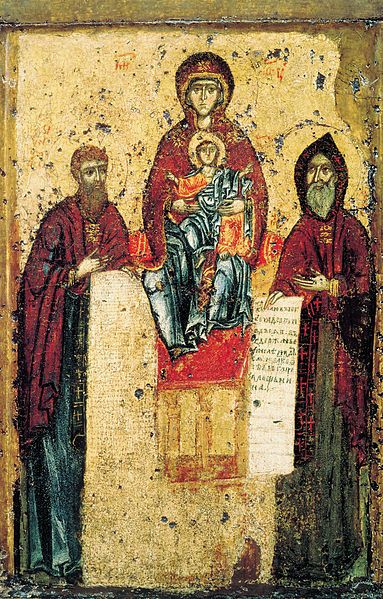 Богоматерь Свенская, с преподобными Антонием и Феодосием Печерскими