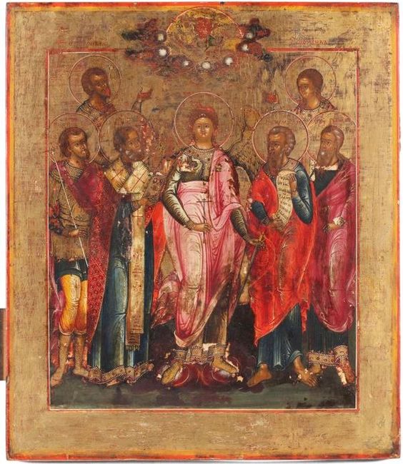 Russian icon of the Synaxis of the Archangel Michael (c. 1850)