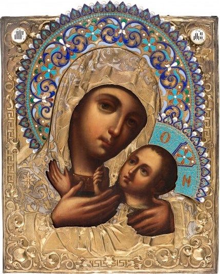 Russian icon of the Virgin of Tenderness (Eleusa)