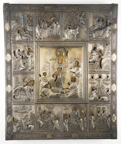 Antique Icon of the Resurrection, with Twelve Feasts